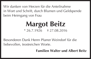Traueranzeige von Margot Beitz von Trauerportal Rhein Main Presse