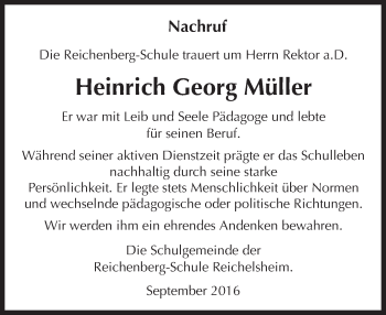 Traueranzeige von Heinrich Georg Müller von Trauerportal Echo Online