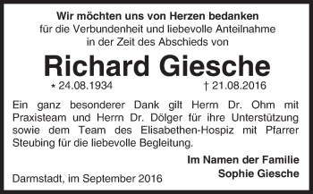 Traueranzeige von Richard Giesche von Trauerportal Echo Online