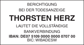 Traueranzeige von Thorsten Herz von Trauerportal Rhein Main Presse