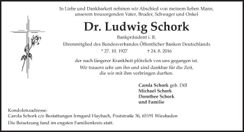 Traueranzeige von Ludwig Schork von Trauerportal Rhein Main Presse