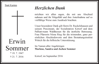 Traueranzeige von Erwin Sommer von VRM Trauer
