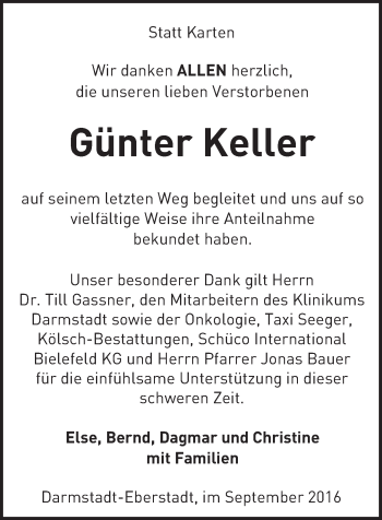 Traueranzeige von Günter Keller von Trauerportal Echo Online