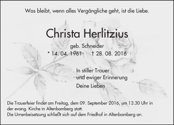 Traueranzeige von Christa Herlitzius von Trauerportal Rhein Main Presse