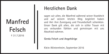 Traueranzeige von Manfred Felsch von Trauerportal Rhein Main Presse