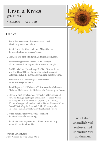 Traueranzeige von Ursula Knies von Trauerportal Rhein Main Presse