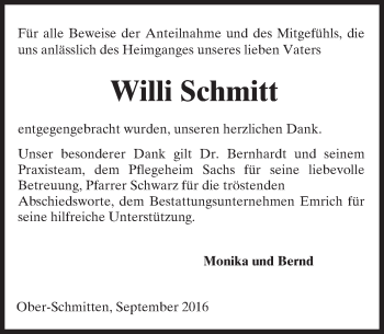 Traueranzeige von Willi Schmitt von  Kreisanzeiger