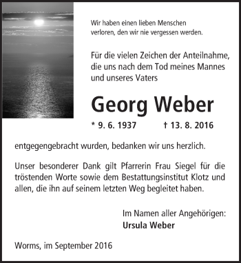 Traueranzeige von Georg Weber von Trauerportal Rhein Main Presse