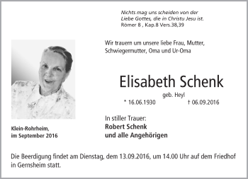 Traueranzeige von Elisabeth Schenk von Trauerportal Echo Online