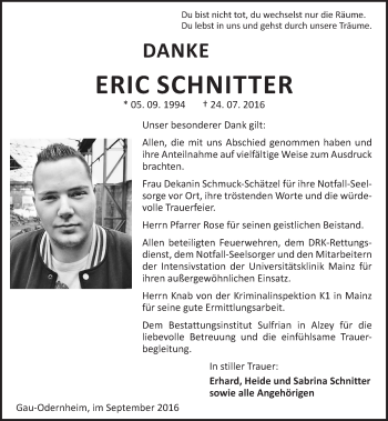 Traueranzeige von Eric Schnitter von Trauerportal Rhein Main Presse