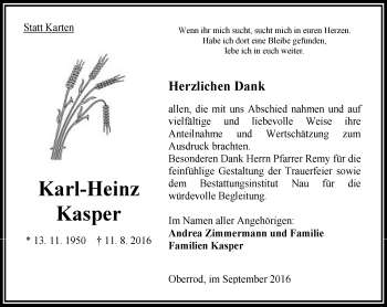 Traueranzeige von Karl-Heinz Kasper von VRM Trauer