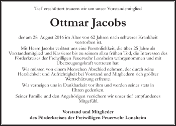 Traueranzeige von Ottmar Jacobs von Trauerportal Rhein Main Presse