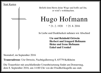 Traueranzeige von Hugo Hofmann von VRM Trauer