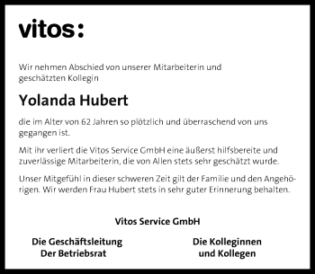 Traueranzeige von Yolanda Hubert von  Gießener Anzeiger