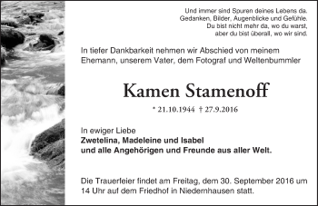 Traueranzeige von Kamen Stamenoff von Trauerportal Echo Online