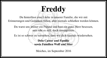 Traueranzeige von Freddy  von VRM Trauer