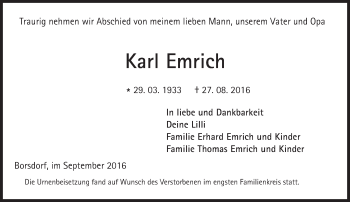 Traueranzeige von Karl Emrich von  Kreisanzeiger