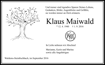Traueranzeige von Klaus Maiwald von  Camberger Anzeiger