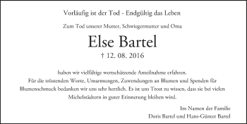 Traueranzeige von Else Bartel von Trauerportal Echo Online