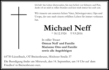 Traueranzeige von Michael Neff von Trauerportal Echo Online