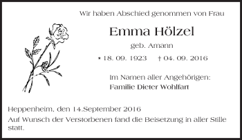Traueranzeige von Emma Hölzel von Trauerportal Echo Online