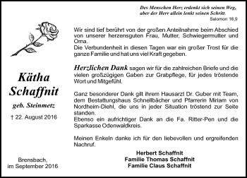 Traueranzeige von Kätha Schaffnit von Trauerportal Echo Online