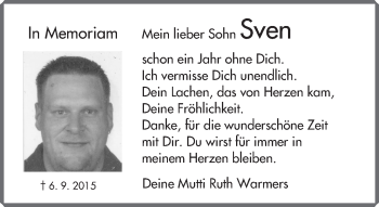 Traueranzeige von Sven Warmers von Trauerportal Rhein Main Presse