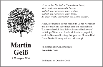 Traueranzeige von Martin Geiß von  Kreisanzeiger