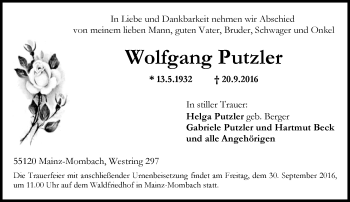 Traueranzeige von Wolfgang Putzler von Trauerportal Rhein Main Presse