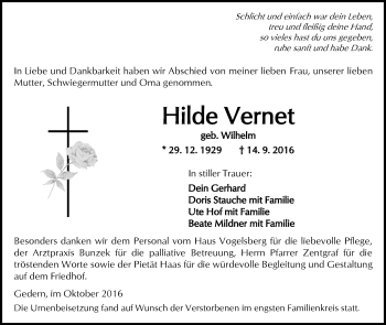 Traueranzeige von Hilde Vernet von  Kreisanzeiger