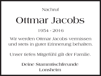 Traueranzeige von Ottmar Jacobs von Trauerportal Rhein Main Presse