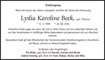 Traueranzeige von Lydia Karoline Beck von Trauerportal Rhein Main Presse