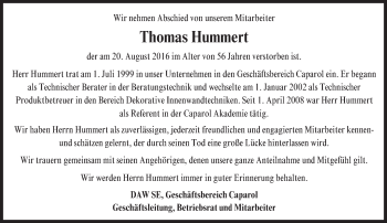 Traueranzeige von Thomas Hummert von Trauerportal Echo Online