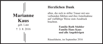 Traueranzeige von Marianne Kaus von Trauerportal Rhein Main Presse