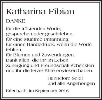 Traueranzeige von Katharina Fibian von Trauerportal Echo Online
