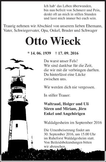 Traueranzeige von Otto Wieck von Trauerportal Rhein Main Presse