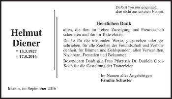 Traueranzeige von Helmut Diener von Trauerportal Rhein Main Presse