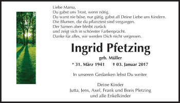 Traueranzeige von Ingrid Pfetzing von  Usinger Anzeiger