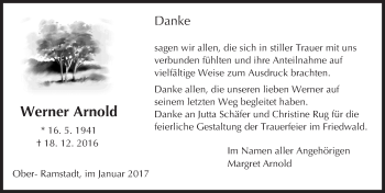 Traueranzeige von Werner Arnold von Trauerportal Echo Online