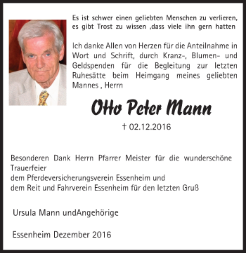 Traueranzeige von Otto Peter Mann von Trauerportal Rhein Main Presse