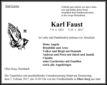 Traueranzeige von Karl Faust von VRM Trauer