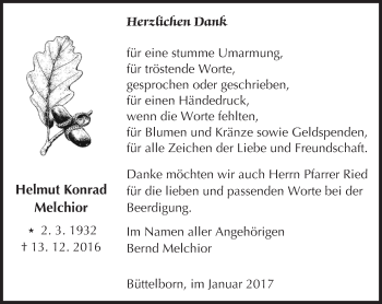 Traueranzeige von Helmut Konrad Melchior von Trauerportal Echo Online