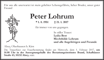 Traueranzeige von Peter Lohrum von Trauerportal Rhein Main Presse