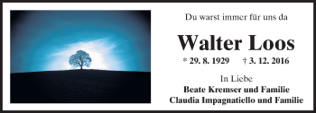 Traueranzeige von Walter Loos von  Kreisanzeiger