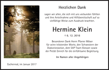 Traueranzeige von Hermine Klein von  Kreisanzeiger