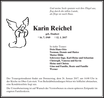 Traueranzeige von Karin Reichel von  Kreisanzeiger