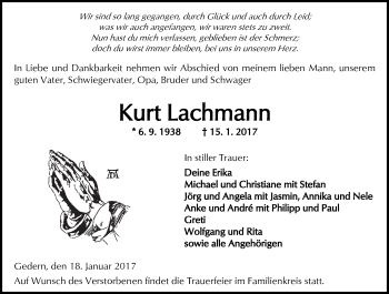 Traueranzeige von Kurt Lachmann von  Kreisanzeiger