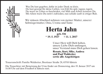 Traueranzeige von Herta Jahn von Trauerportal Rhein Main Presse