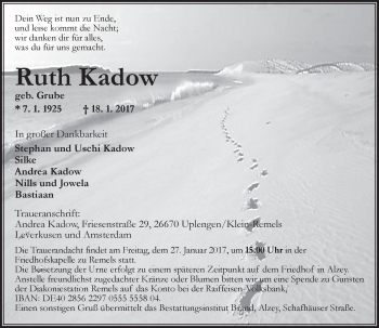 Traueranzeige von Ruth Kadow von Trauerportal Rhein Main Presse