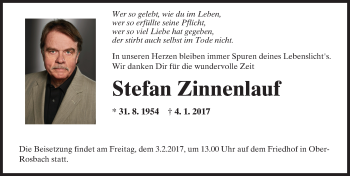 Traueranzeige von Stefan Zinnenlauf von  Gelnhäuser Tageblatt